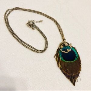 Beautiful Peacock Feather Pendant Necklace